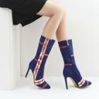 Striped High-heel Mid-calf Boots