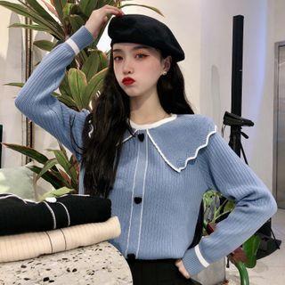 Long-sleeve Sailor-collar Buttoned Knit Top