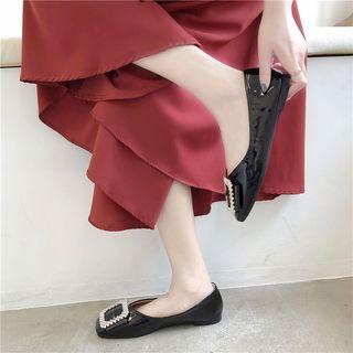 Rhinestone Buckle Square Toe Patent Flats