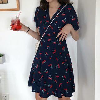 Cherry Print Short Sleeve T-shirt As Shown In Figure - One Size