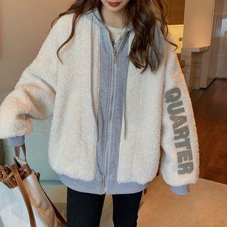 Long-sleeve Mock Two-piece Fleece Hooded Jacket As Shown In Figure - One Size