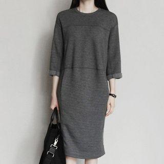 Plain 3/4 Sleeve Midi Dress