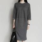 Plain 3/4 Sleeve Midi Dress
