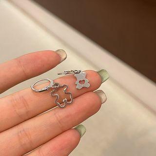 Bear Asymmetrical Alloy Dangle Earring 1 Pair - Silver - One Size