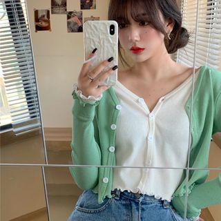 Mock-two Color-block Long-sleeve Slim-fit Knit Top