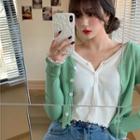 Mock-two Color-block Long-sleeve Slim-fit Knit Top