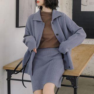 Set: Buttoned Knit Jacket + Mini Skirt