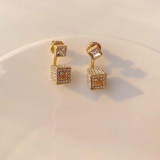 Rhinestone Cube Dangle Earring Gold - One Size