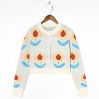 Floral Print Crop Cardigan Off-white - S