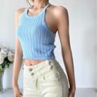 Halter-neck Knit Cropped Camisole Top