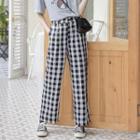 High Waist Plaid Wide Leg Straight Cut Pants