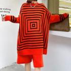 Set: Geometric Print Oversized Sweater + Shorts