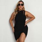 Plus Size Sleeveless Side-slit Mini Sheath Dress