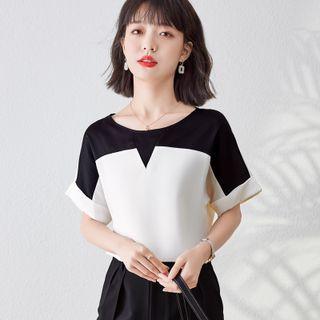 Short Sleeve Two Tone Chiffon Blouse