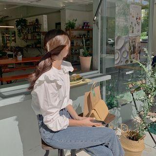 Frilled Wide-collar Cotton Blouse