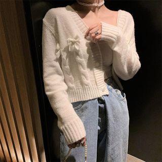 Long Sleeve V-neck Bow Accent Cropped Cardigan