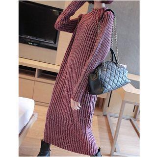 Mock Neck Ribbed Midi Sweater Dress