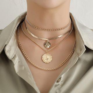 Alloy Embossed Pendant Layered Choker