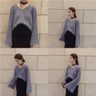 V-neck Sweater / Ruffle Hem Pencil Skirt