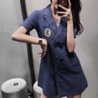 Short-sleeve Double-breasted Logo Blazer Dress