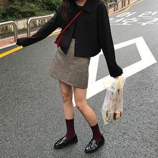 Long-sleeve Plain Buttoned Cropped Jacket