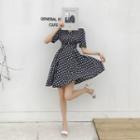 Tie-waist Polka-dot Flare Dress