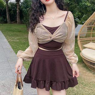 Set: Long-sleeve Panel Swim Top + Skirt