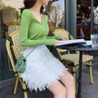 High-waist Feather Accent Skirt White - One Size