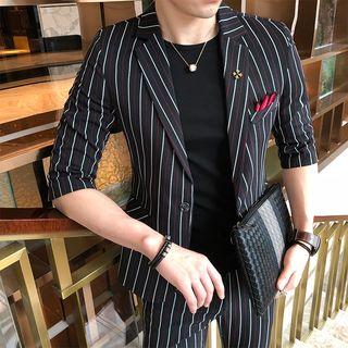 Set : 3/4-sleeve Pinstripe Blazer + Dress Pants