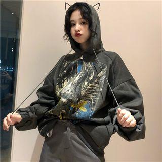 Long Sleeve Print Oversized Hoodie