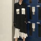 Mock Two-piece Long-sleeve Midi Shirt Dress