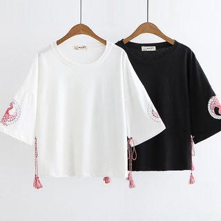 Grus Japonensis Print Short-sleeve T-shirt