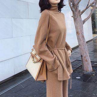 Set: Mock-neck Knit Top + Pants