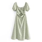 Puff-sleeve Cut-out Floral Midi A-line Dress