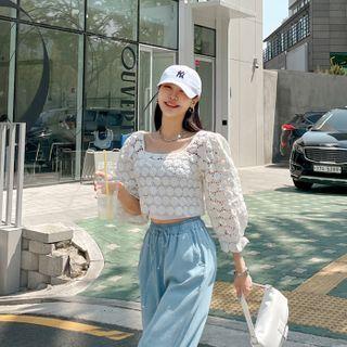 Square-neck Crochet Crop Top White - One Size