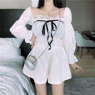 Frilled Long-sleeve Slim-fit Top As Figure - One Size