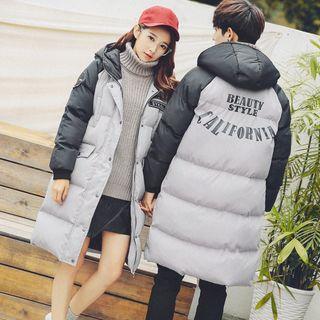 Letter Raglan Hooded Padded Coat