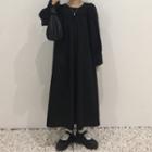 Crew-neck Long-sleeve Midi Shift Dress