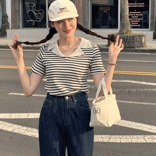 Notch-collar Stripe Top