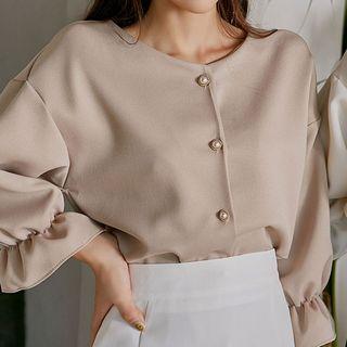 Round-neck Faux-pearl Button Blouse