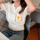 Short-sleeve Pointelle Polo Knit Top White - One Size