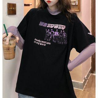 Short-sleeve Printed T-shirt / Long-sleeve Plain T-shirt