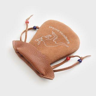 Kangaroo Print Drawstring Genuine Leather Coin Purse