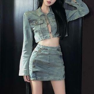 Cropped Denim Jacket / A-line Skirt