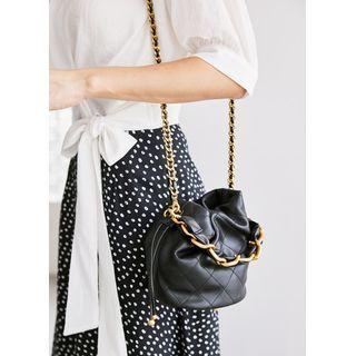 Bold-chain Quilted Bucket Bag With Strap