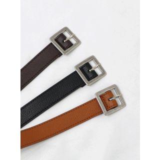 Square-buckle Plain Pleather Belt