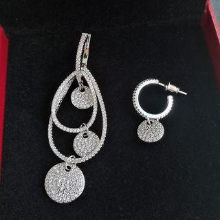 Non-matching Rhinestone Disc & Drop Earring As Shown In Figure - One Size