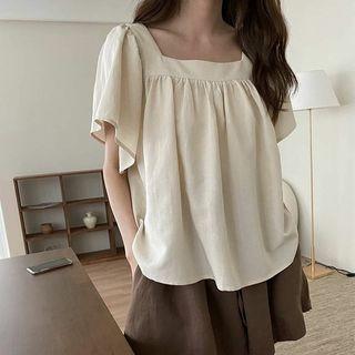 Square Neck Plain Loose Fit Blouse