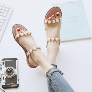 Faux Pearl Flat Sandals