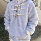 Fleece Half-placket Hoodie Light Blue - One Size
